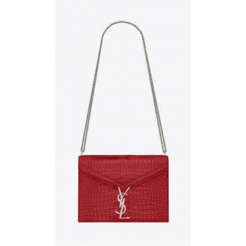 SAINT LAURENT CASSANDRA MEDIUM CHAIN BAG IN CROCODILE EMBOSSED SHINY LEATHER 532750 ROUGE EROS