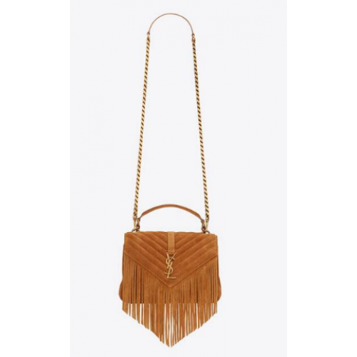 SAINT LAURENT COLLEGE MEDIUM CHAIN BAG IN LIGHT SUEDE WITH FRINGES 5317050 CINNAMON