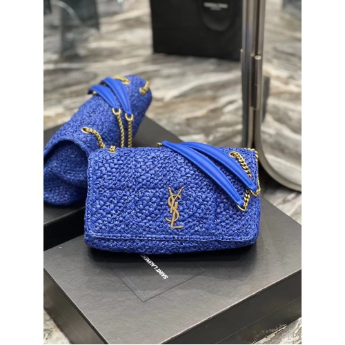 SAINT LAURENT JAMIE MEDIUM CHAIN BAG CARRE RIVE GAUCHE IN CROCHET RAFFIA AND SMOOTH LEATHER 515821 BLUE