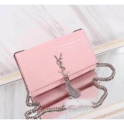 SAINT LAURENT Kate monogram medium crocodile-embossed leather shoulder bag 9288 pink