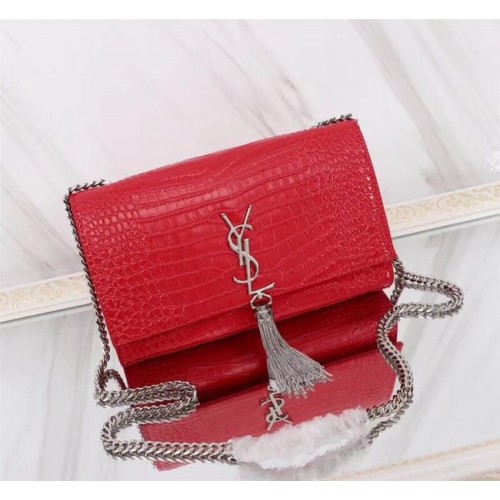 SAINT LAURENT Kate monogram medium crocodile-embossed leather shoulder bag 9288 red