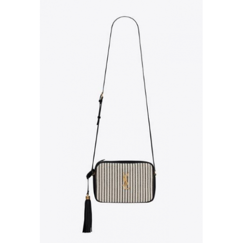 SAINT LAURENT LOU CAMERA BAG IN CANVAS AND SMOOTH LEATHER 612542 CREAM ET NOIR