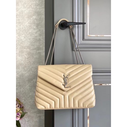 SAINT LAURENT LOULOU MEDIUM IN MATELASSE LEATHER 459749 IVORY NATURAL&Ancient silver