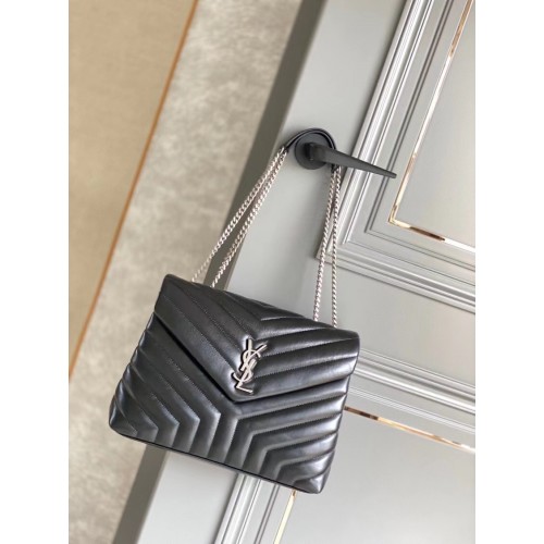 SAINT LAURENT LOULOU MEDIUM IN MATELASSE LEATHER 459749 black&Ancient silver