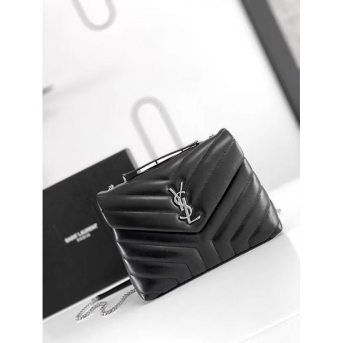 SAINT LAURENT LOULOU SMALL IN MATELASSE Y LEATHER 494699 black&Ancient silver