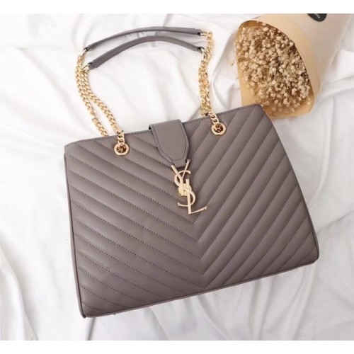 SAINT LAURENT Loulou Monogram extra-large quilted leather shoulder bag 26587 grey