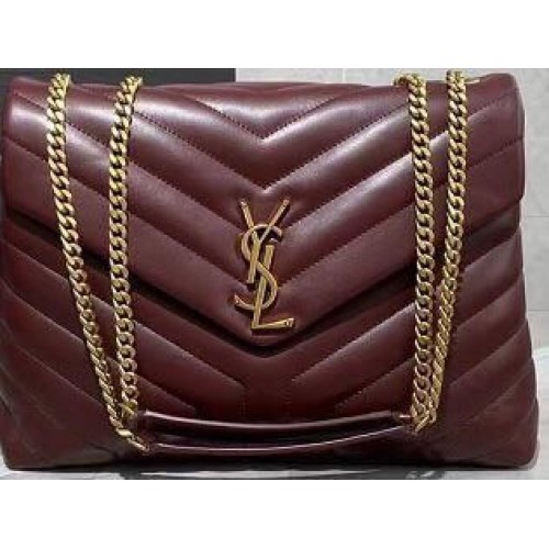 SAINT LAURENT Loulou Monogram medium quilted leather shoulder bag 74558 Wine Gold Hardware