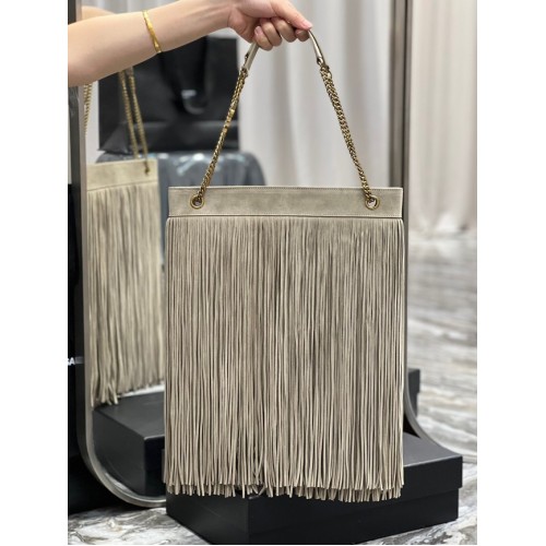 SAINT LAURENT MEDIUM CHAIN BAG IN LIGHT SUEDE WITH FRINGES 633752 BEIGE