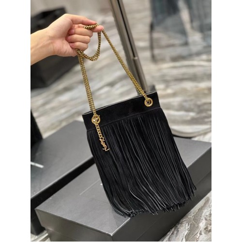 SAINT LAURENT SMALL CHAIN BAG IN LIGHT SUEDE WITH FRINGES 683378 BLACK