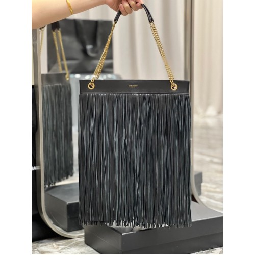 SAINT LAURENT MEDIUM CHAIN BAG WITH FRINGES 633752 BLACK