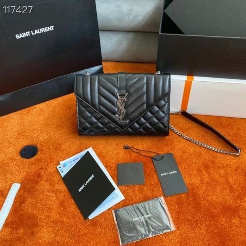 SAINT LAURENT MONOGRAM CHAIN WALLET IN MIX MATELASSE GRAIN DE POUDRE EMBOSSED LEATHER 526286 BLACK&SILouis VuittonER