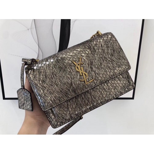 SAINT LAURENT Monogram Sunset medium Snake Leather cross-body Bag 442906 Gold