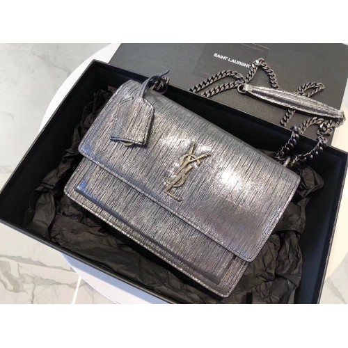 SAINT LAURENT Monogram Sunset medium Silver Wire cross-body Bag 442906 Silver
