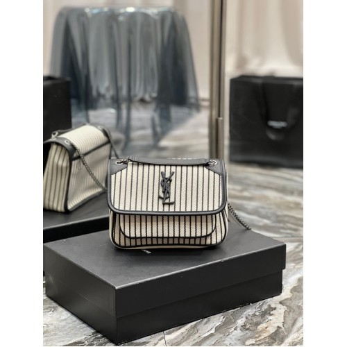 SAINT LAURENT NIKI SMALL CHAIN BAG IN CANVAS 633151 CREAM ET NOIR