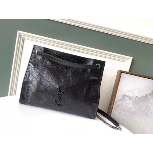 SAINT LAURENT NIKI MEDIUM SHOPPING BAG IN CRINKLED VINTAGE LEATHER 5814 black