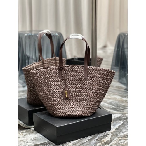SAINT LAURENT PANIER MEDIUM BAG IN RAFFIA 693242 Coffee