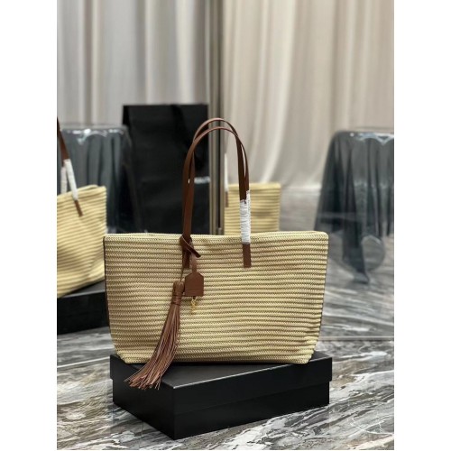 SAINT LAURENT PANIER MEDIUM BAG IN RAFFIA Y811502 TAUPE