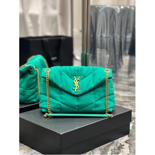 SAINT LAURENT PUFFER SMALL CHAIN BAG IN DENIM AND SMOOTH LEATHER 577476 green