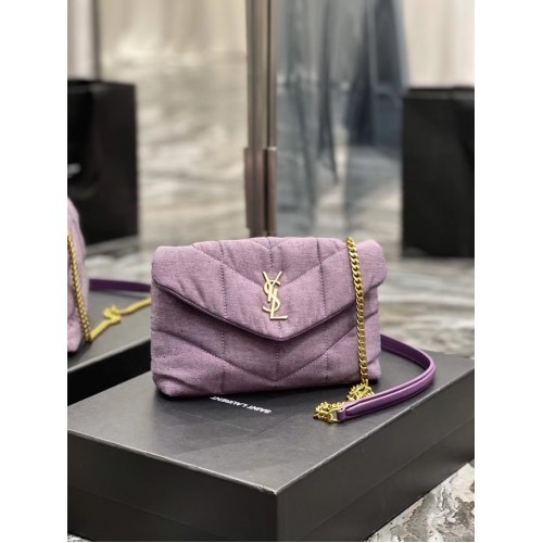 SAINT LAURENT PUFFER TOY BAG IN CANVAS AND SMOOTH LEATHER 620333 BLEACHED LILAC