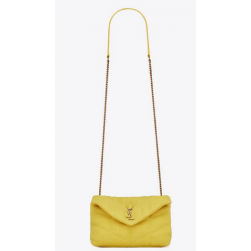 SAINT LAURENT PUFFER TOY BAG IN CANVAS AND SMOOTH LEATHER 620333 JAUNE CITRON