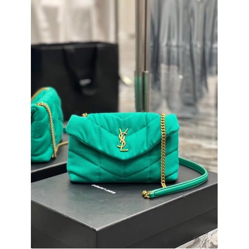 SAINT LAURENT PUFFER TOY BAG IN CANVAS AND SMOOTH LEATHER 620333 green