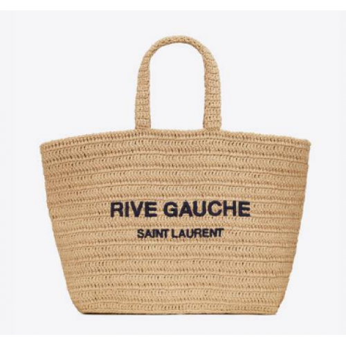 SAINT LAURENT RIVE GAUCHE SUPPLE TOTE BAG IN RAFFIA CROCHET 688864 NATUREL