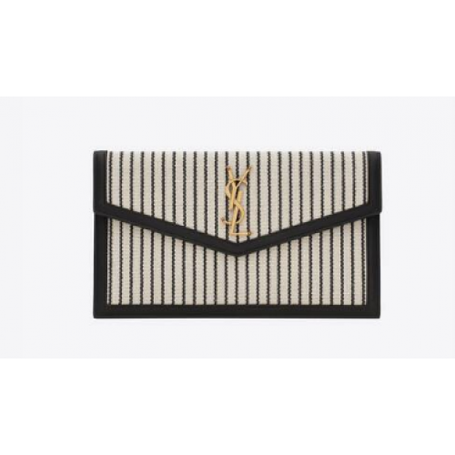 SAINT LAURENT UPTOWN POUCH IN CANVAS AND SMOOTH LEATHER 565739 CREAM ET NOIR