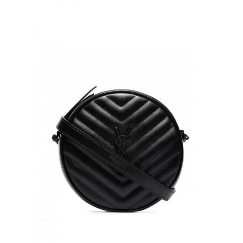 SAINT LAURENT VINYLE ROUND CAMERA BAG IN CHEVRON-QUILTED GRAIN DE POUDRE EMBOSSED LEATHER 6104361 black