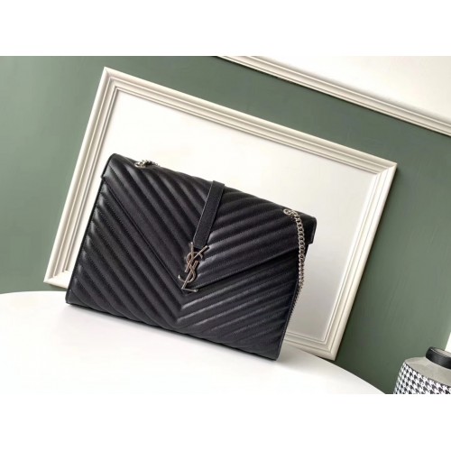 SAINT LAURENT leather shoulder bag 392745 black&silver-toned hardware