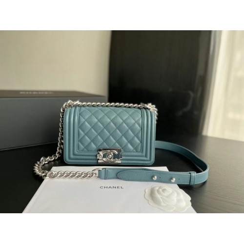 SMALL BOY CHANEL HANDBAG Calfskin Silver-Tone Metal A67085 Light Blue