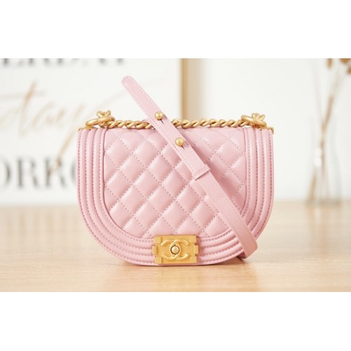 SMALL BOY CHANEL MESSENGER BAG Grained Calfskin Gold-Tone Metal AS3350 pink