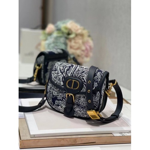 SMALL DIOR BOBBY BAG Warm Taupe Box Oblique Embroidery C9269 dark blue