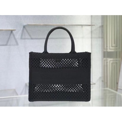 SMALL DIOR BOOK TOTE Black Mesh Embroidery M1296Z