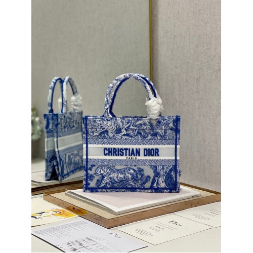 SMALL DIOR BOOK TOTE Blue Toile de Jouy Reverse Embroidery M1265ZRGO