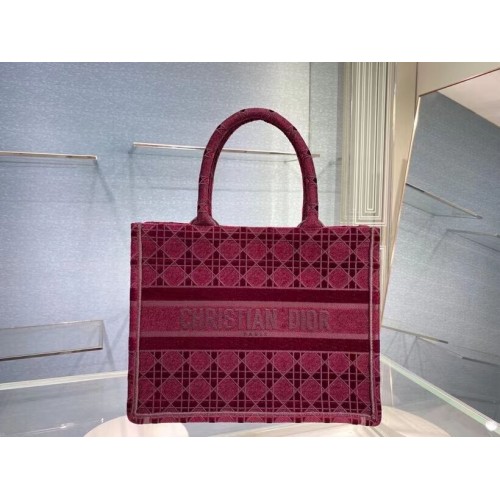 SMALL DIOR BOOK TOTE Burgundy Cannage Embroidered Velvet M1287Z