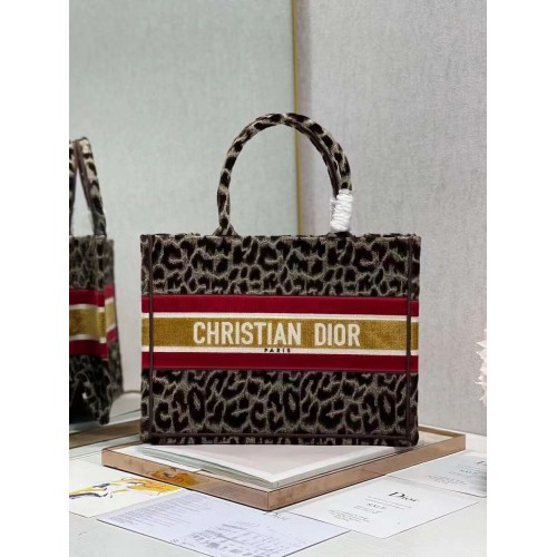 SMALL DIOR BOOK TOTE Embroidery C1287-2 Brown Leopard Print