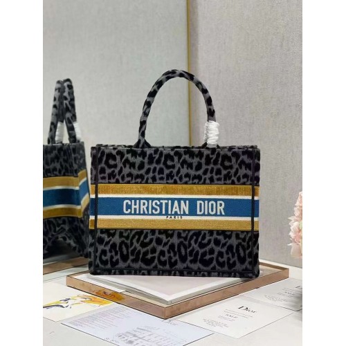 SMALL DIOR BOOK TOTE Embroidery C1287-4 Black&gray Leopard Print
