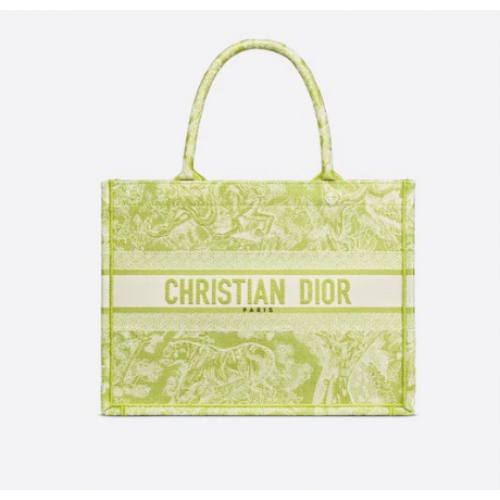 SMALL DIOR BOOK TOTE Lime Toile de Jouy Reverse Embroidery M1296ZR