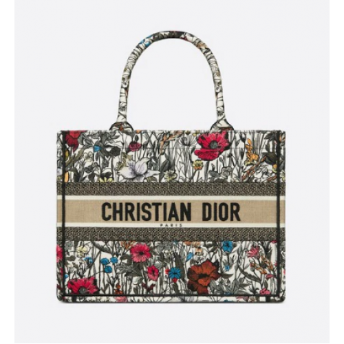 Medium DIOR BOOK TOTE Multicolor Mille Fleurs Embroidery M1296Z