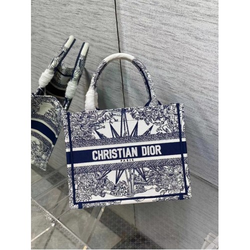 SMALL DIOR BOOK TOTE White and Blue Multicolor Reve dInfini Embroidery M1265ZR