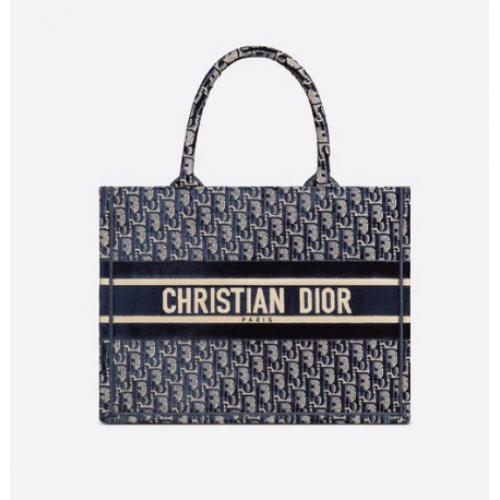 SMALL DIOR BOOK TOTE blue Dior Oblique Embroidered Velvet M1287Z