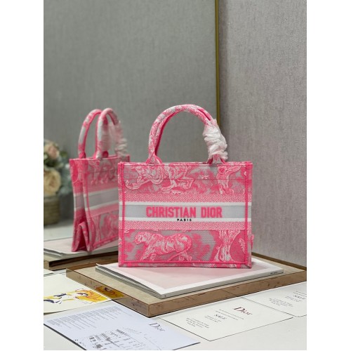 SMALL DIOR BOOK TOTE pink Toile de Jouy Reverse Embroidery M1265ZRGO