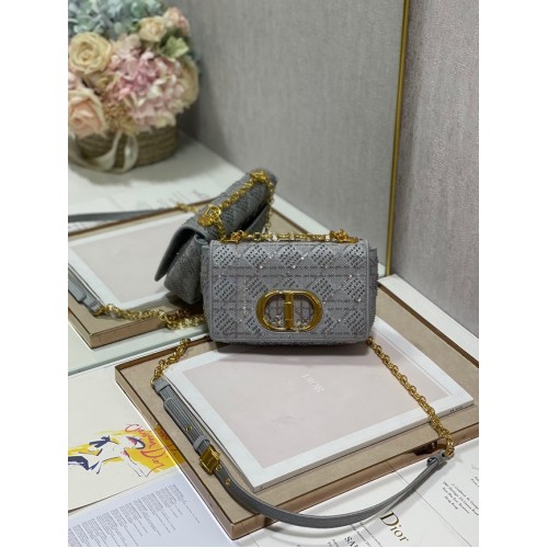 SMALL DIOR CARO BAG Macrocannage Tweed Embroidery M9241 GRAY