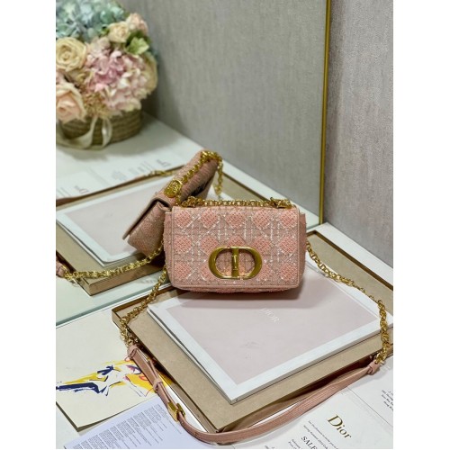 SMALL DIOR CARO BAG Macrocannage Tweed Embroidery M9241 PINK