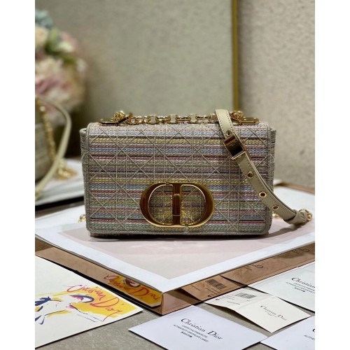 SMALL DIOR CARO BAG Multicolor Striped Embroidery M9241