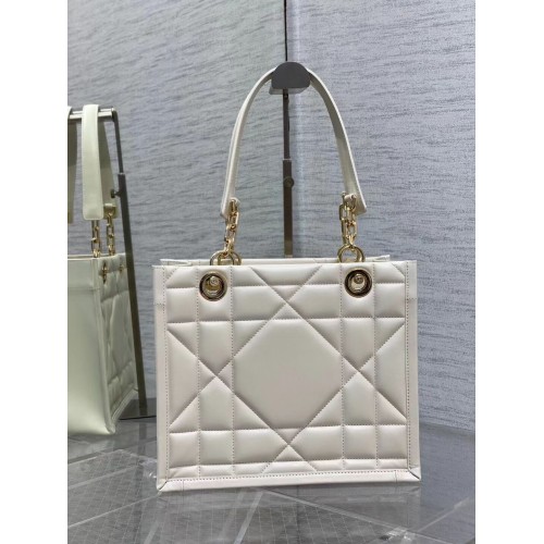 SMALL DIOR ESSENTIAL TOTE BAG Hazelnut Archicannage Calfskin M87211 WHITE