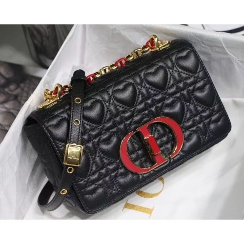 SMALL DIORAMOUR DIOR CARO BAG Cannage Calfskin with Heart Motif M9241WN BLACK