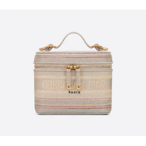 SMALL DIORTRAVEL VANITY CASE Multicolor Striped Embroidery S5489C