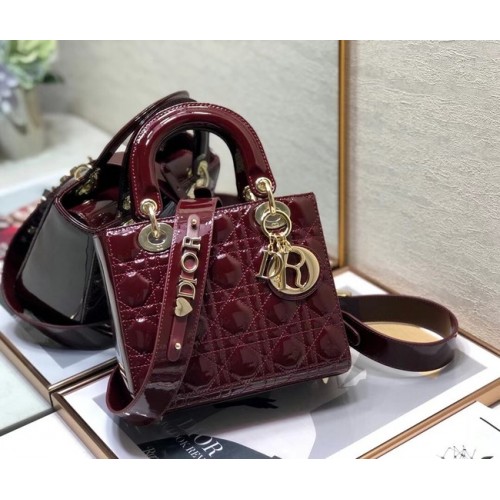 SMALL LADY DIOR BAG Wine Patent Calfskin M0531 Wine