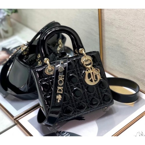 SMALL LADY DIOR BAG Black Patent Calfskin M0531 Black